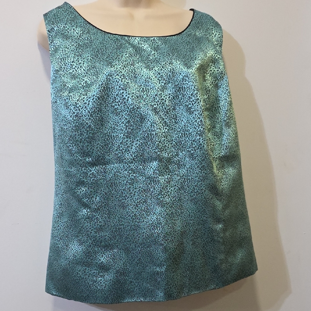 Kasper Teal Patterned Sleeveless Blouse